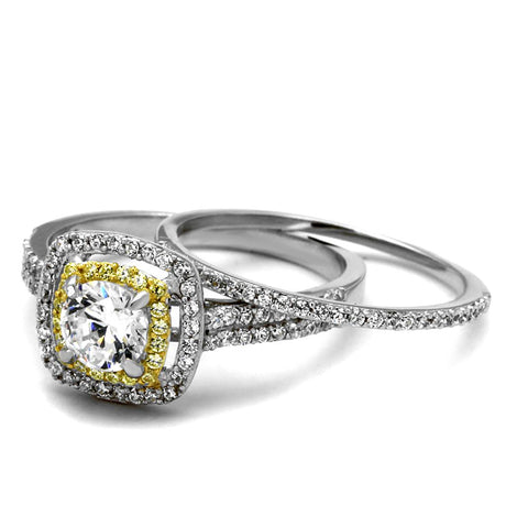 Reverse Two-Tone 925 Sterling Silver Ring with AAA Grade CZ  in Clear