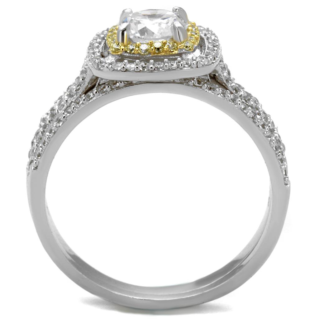 Reverse Two-Tone 925 Sterling Silver Ring with AAA Grade CZ  in Clear