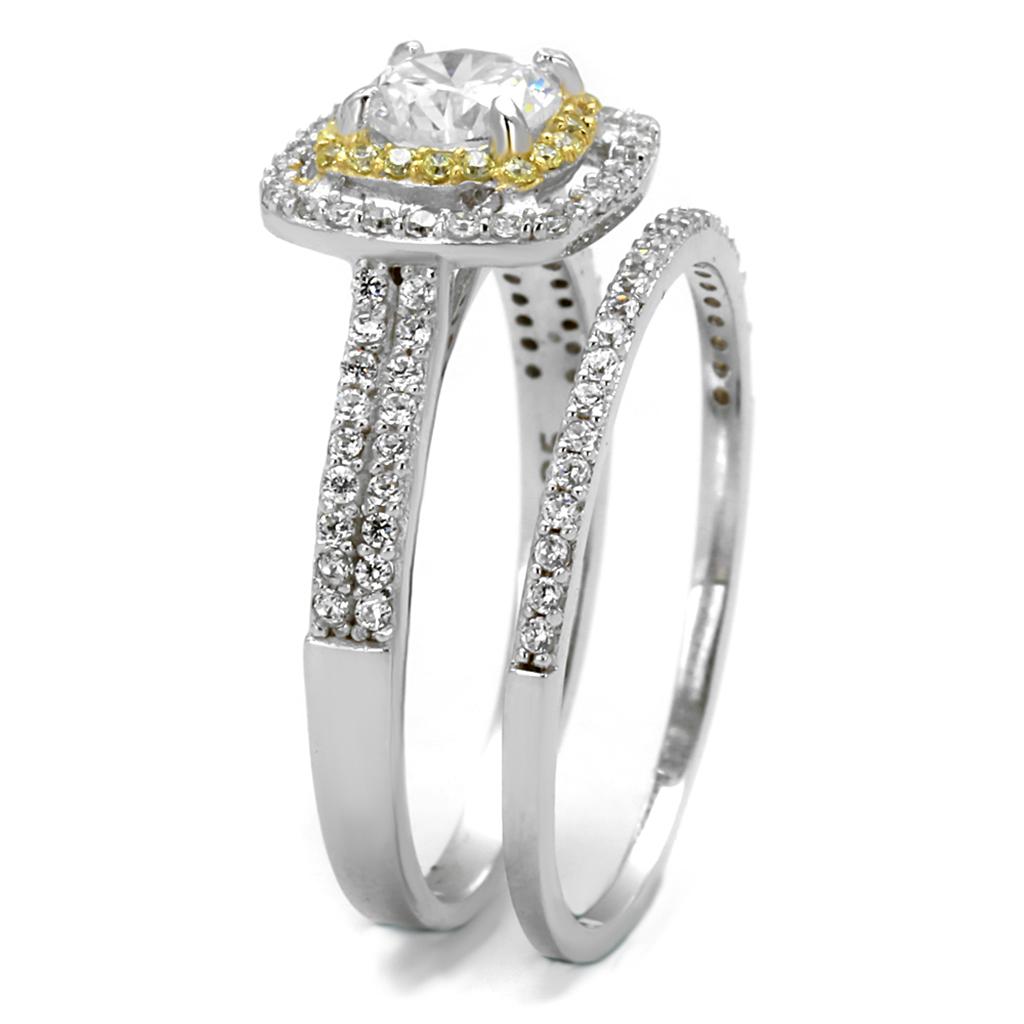 Reverse Two-Tone 925 Sterling Silver Ring with AAA Grade CZ  in Clear