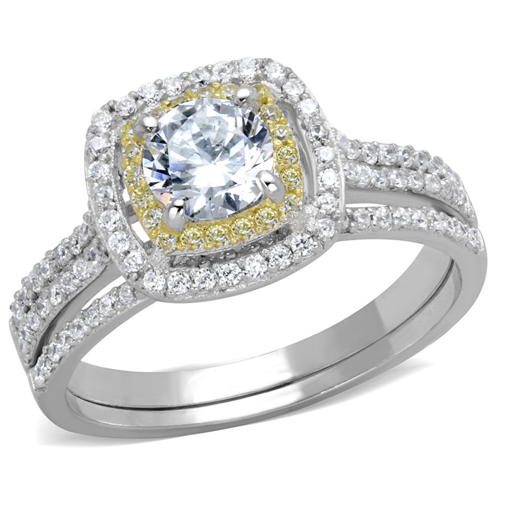 Reverse Two-Tone 925 Sterling Silver Ring with AAA Grade CZ  in Clear