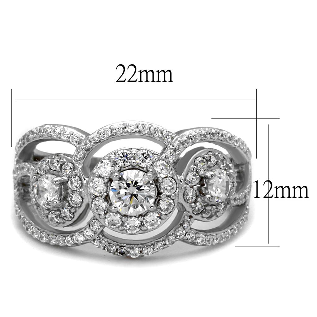 Rhodium 925 Sterling Silver Ring with AAA Grade CZ  in Clear