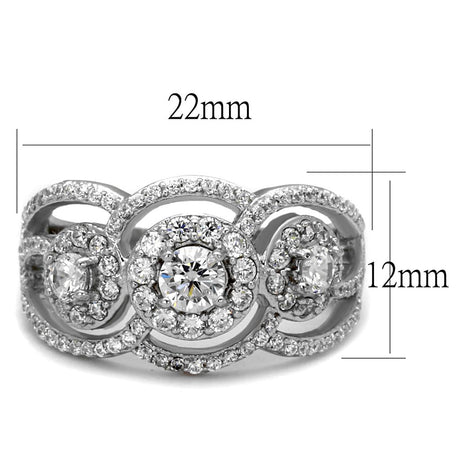 Rhodium 925 Sterling Silver Ring with AAA Grade CZ  in Clear