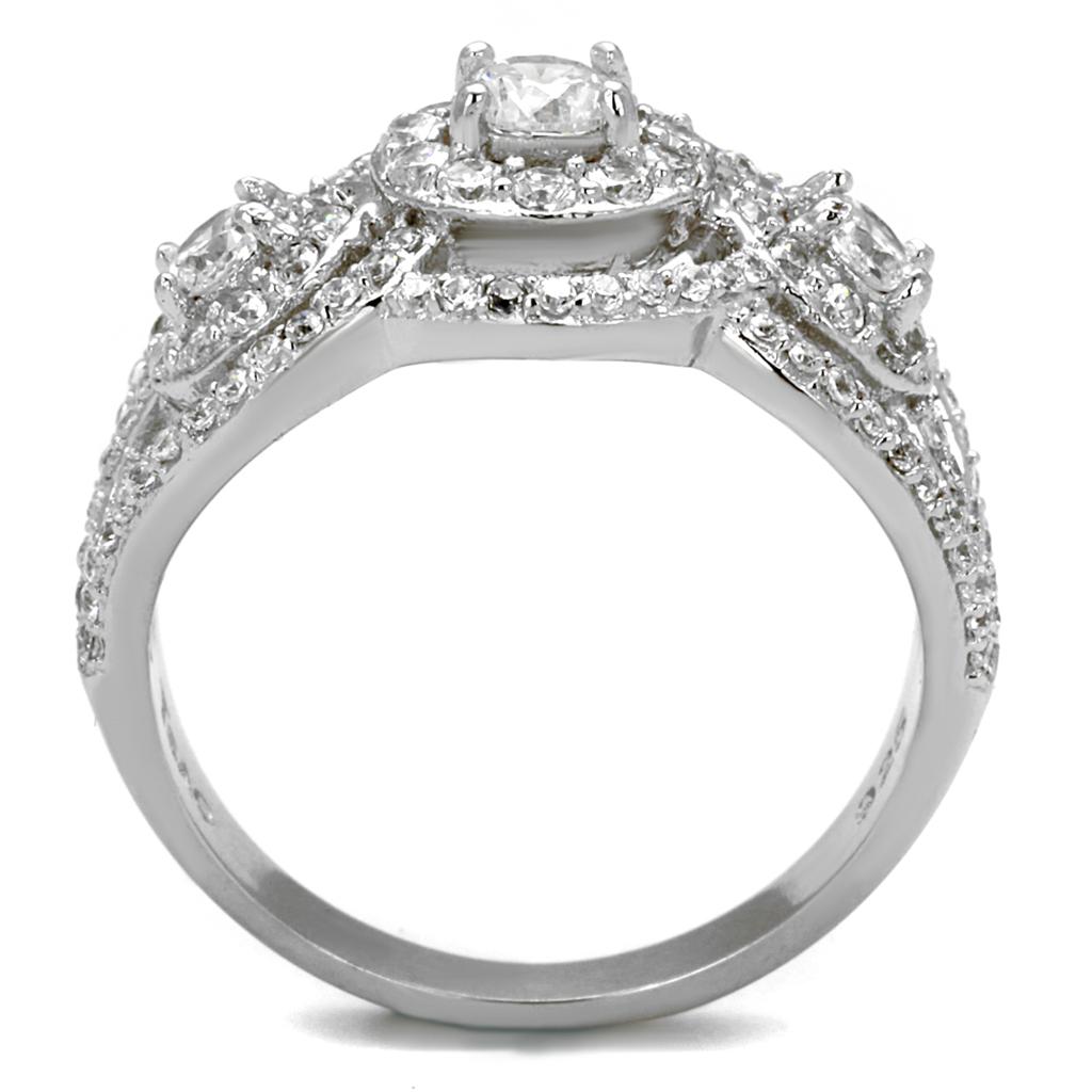 Rhodium 925 Sterling Silver Ring with AAA Grade CZ  in Clear