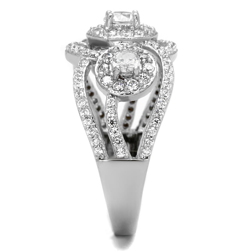 Rhodium 925 Sterling Silver Ring with AAA Grade CZ  in Clear