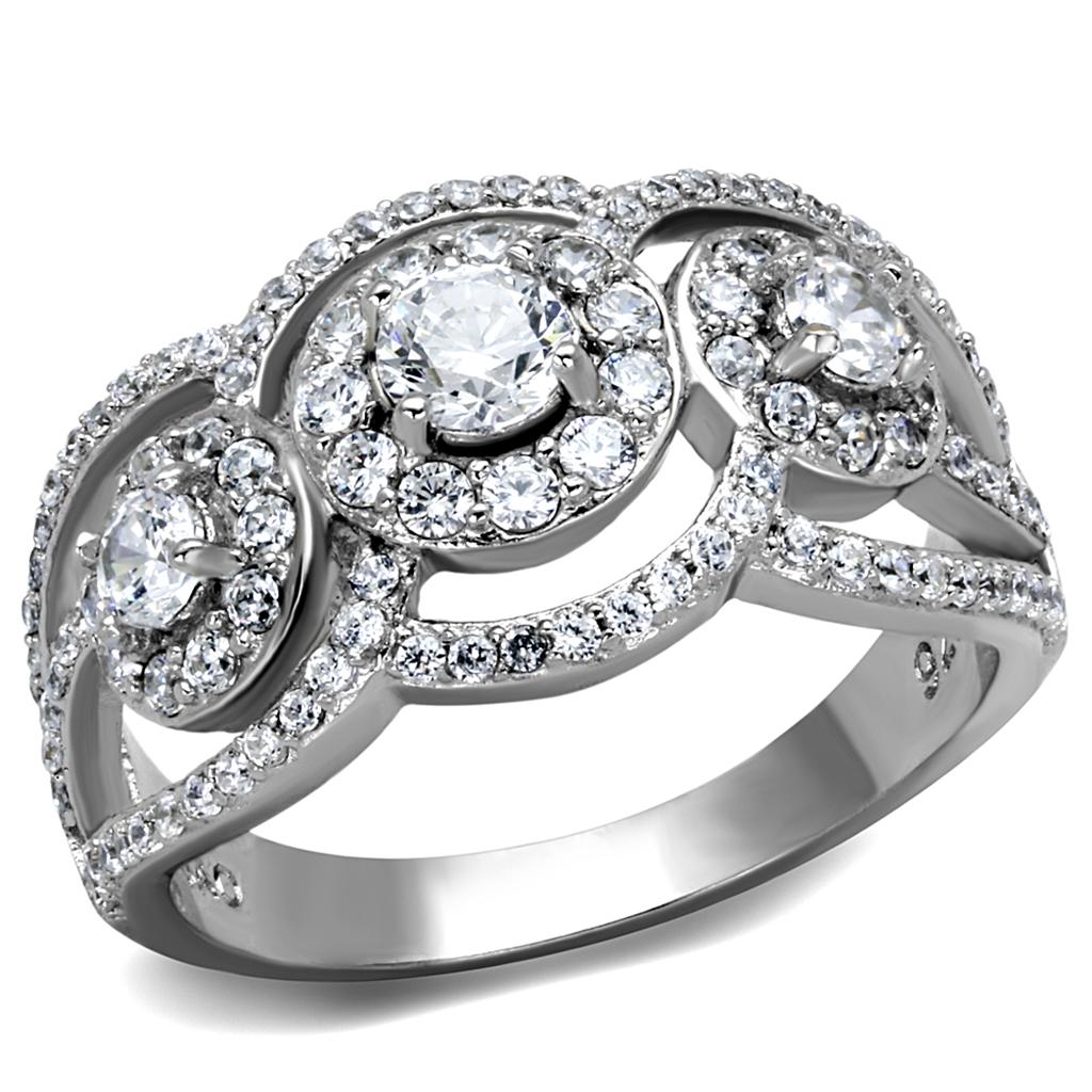 Rhodium 925 Sterling Silver Ring with AAA Grade CZ  in Clear
