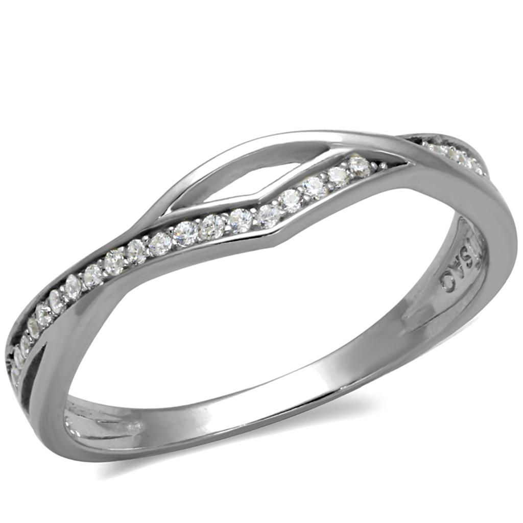 Rhodium 925 Sterling Silver Ring with AAA Grade CZ  in Clear