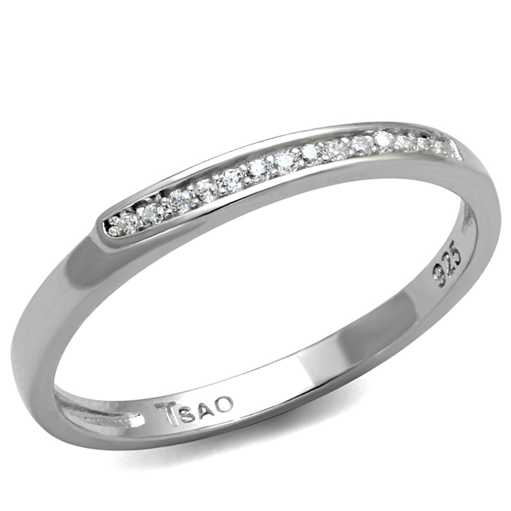 Rhodium 925 Sterling Silver Ring with AAA Grade CZ  in Clear