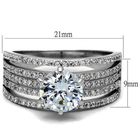 Rhodium 925 Sterling Silver Ring with AAA Grade CZ  in Clear