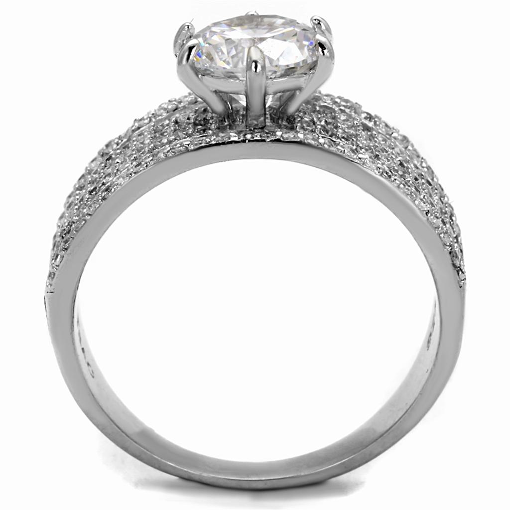 Rhodium 925 Sterling Silver Ring with AAA Grade CZ  in Clear