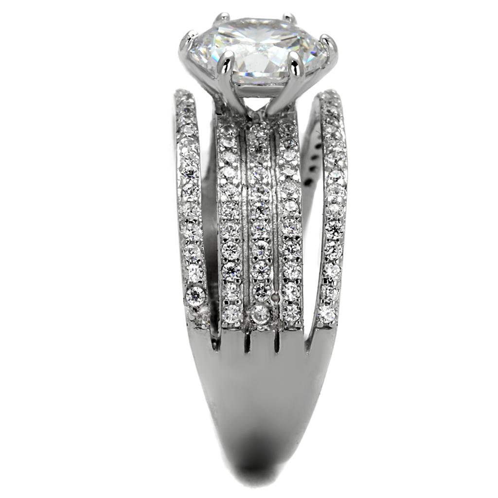 Rhodium 925 Sterling Silver Ring with AAA Grade CZ  in Clear