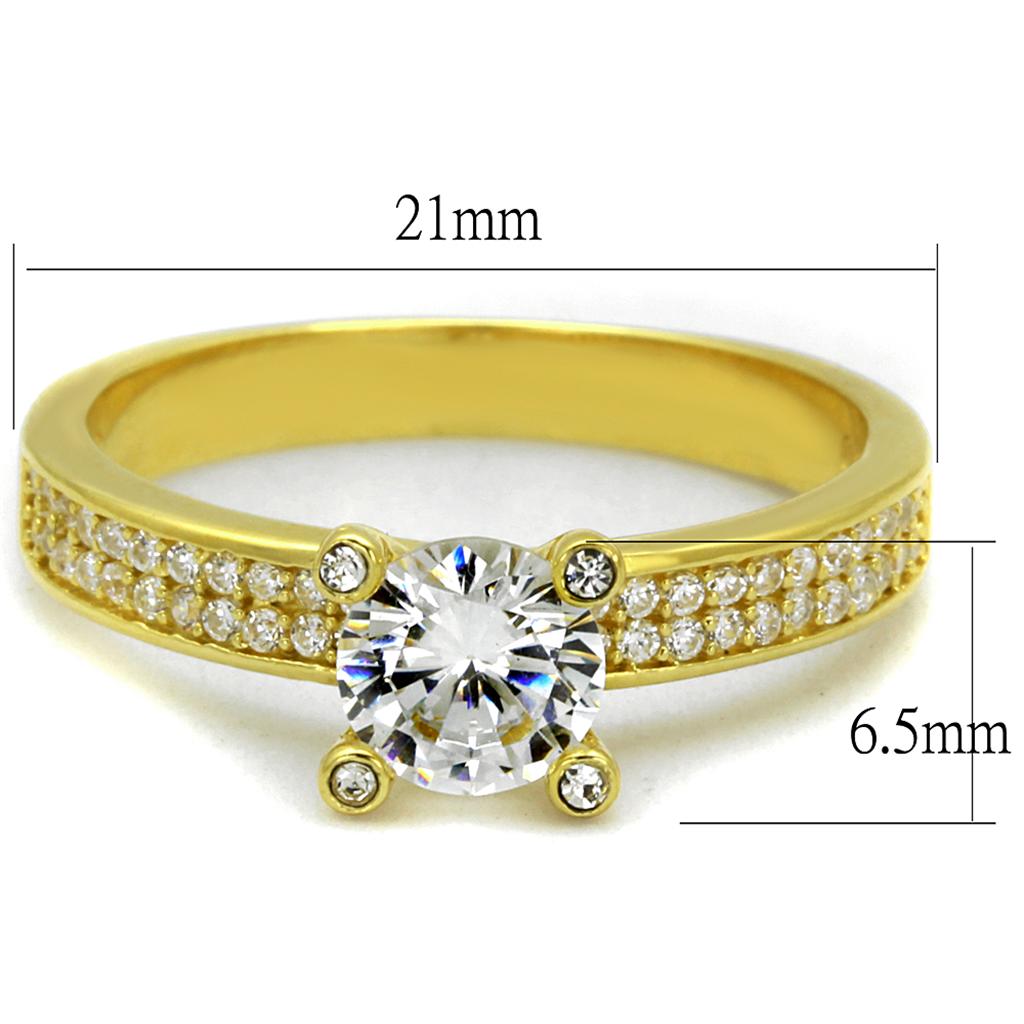 Gold 925 Sterling Silver Ring with AAA Grade CZ  in Clear