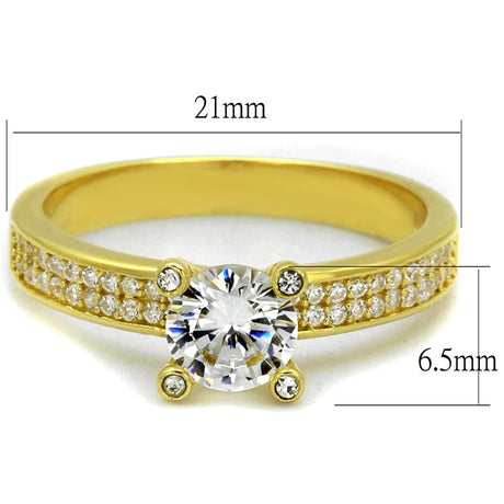 Gold 925 Sterling Silver Ring with AAA Grade CZ  in Clear
