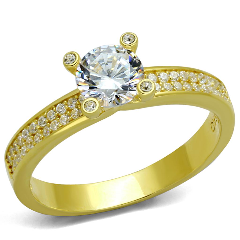 Gold 925 Sterling Silver Ring with AAA Grade CZ  in Clear