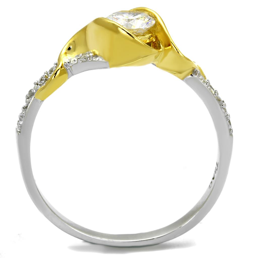 Reverse Two-Tone 925 Sterling Silver Ring with AAA Grade CZ  in Clear