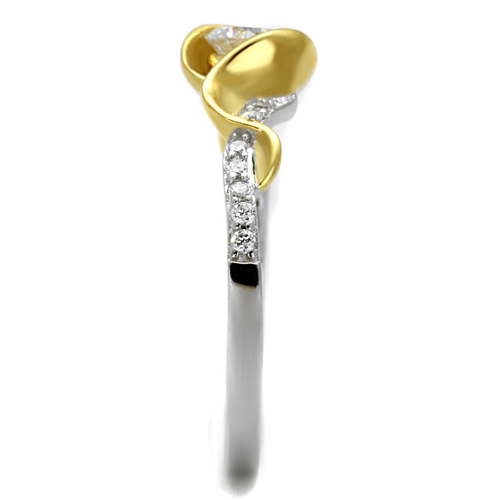 Reverse Two-Tone 925 Sterling Silver Ring with AAA Grade CZ  in Clear