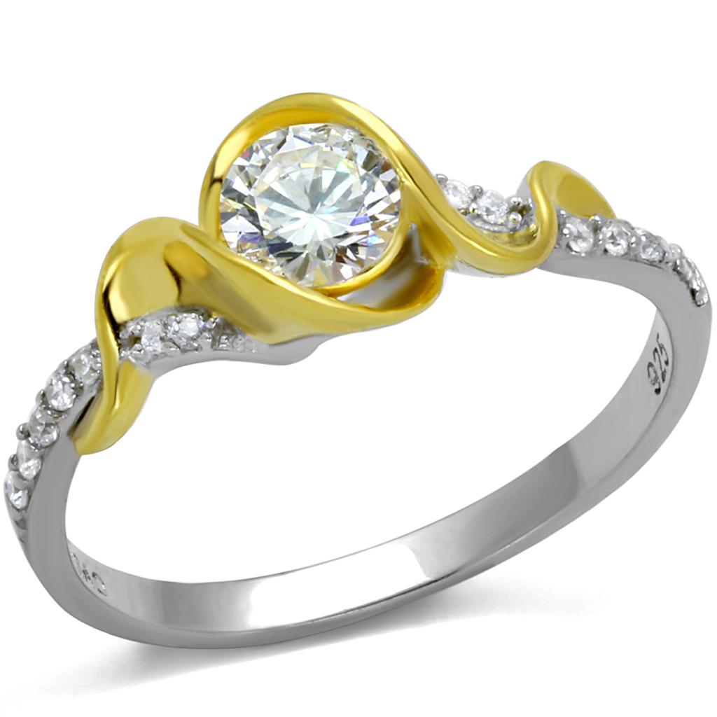 Reverse Two-Tone 925 Sterling Silver Ring with AAA Grade CZ  in Clear