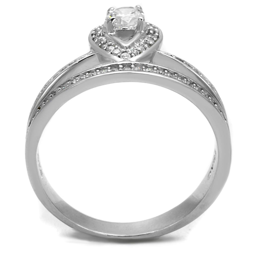 Rhodium 925 Sterling Silver Ring with AAA Grade CZ  in Clear