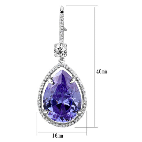 Rhodium 925 Sterling Silver Earrings with AAA Grade CZ  in Light Amethyst