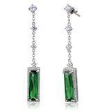 Rhodium 925 Sterling Silver Earrings with AAA Grade CZ  in Emerald