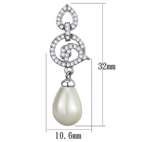 Rhodium 925 Sterling Silver Earrings with Synthetic Pearl in Citrine Yellow