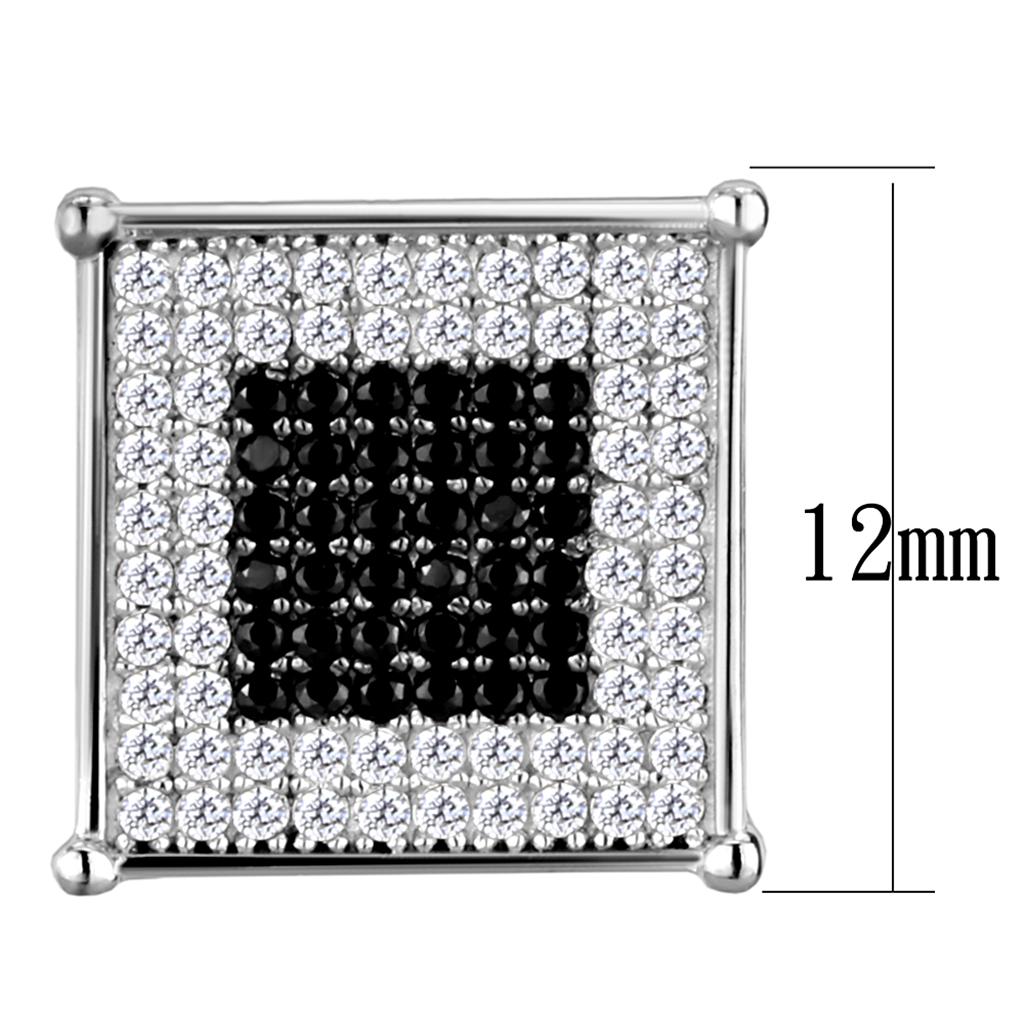 Rhodium + Ruthenium 925 Sterling Silver Earrings with AAA Grade CZ  in Black Diamond