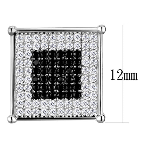 Rhodium + Ruthenium 925 Sterling Silver Earrings with AAA Grade CZ  in Black Diamond