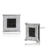 Rhodium + Ruthenium 925 Sterling Silver Earrings with AAA Grade CZ  in Black Diamond