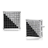 Rhodium + Ruthenium 925 Sterling Silver Earrings with AAA Grade CZ  in Black Diamond