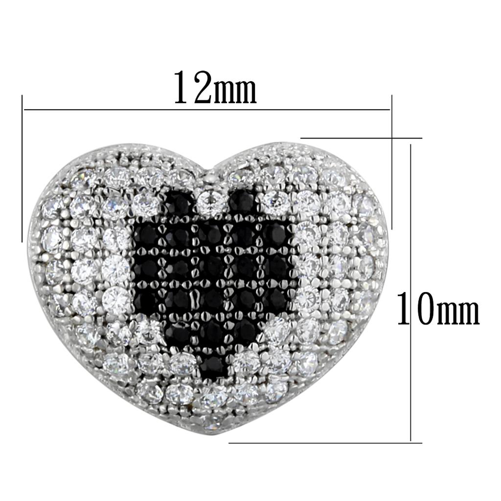 Rhodium + Ruthenium 925 Sterling Silver Earrings with AAA Grade CZ  in Black Diamond