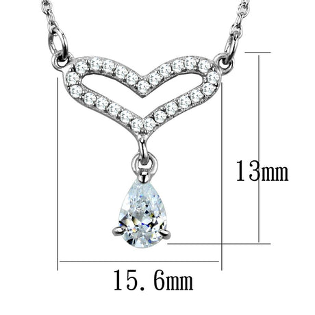 Rhodium 925 Sterling Silver Necklace with AAA Grade CZ  in Clear