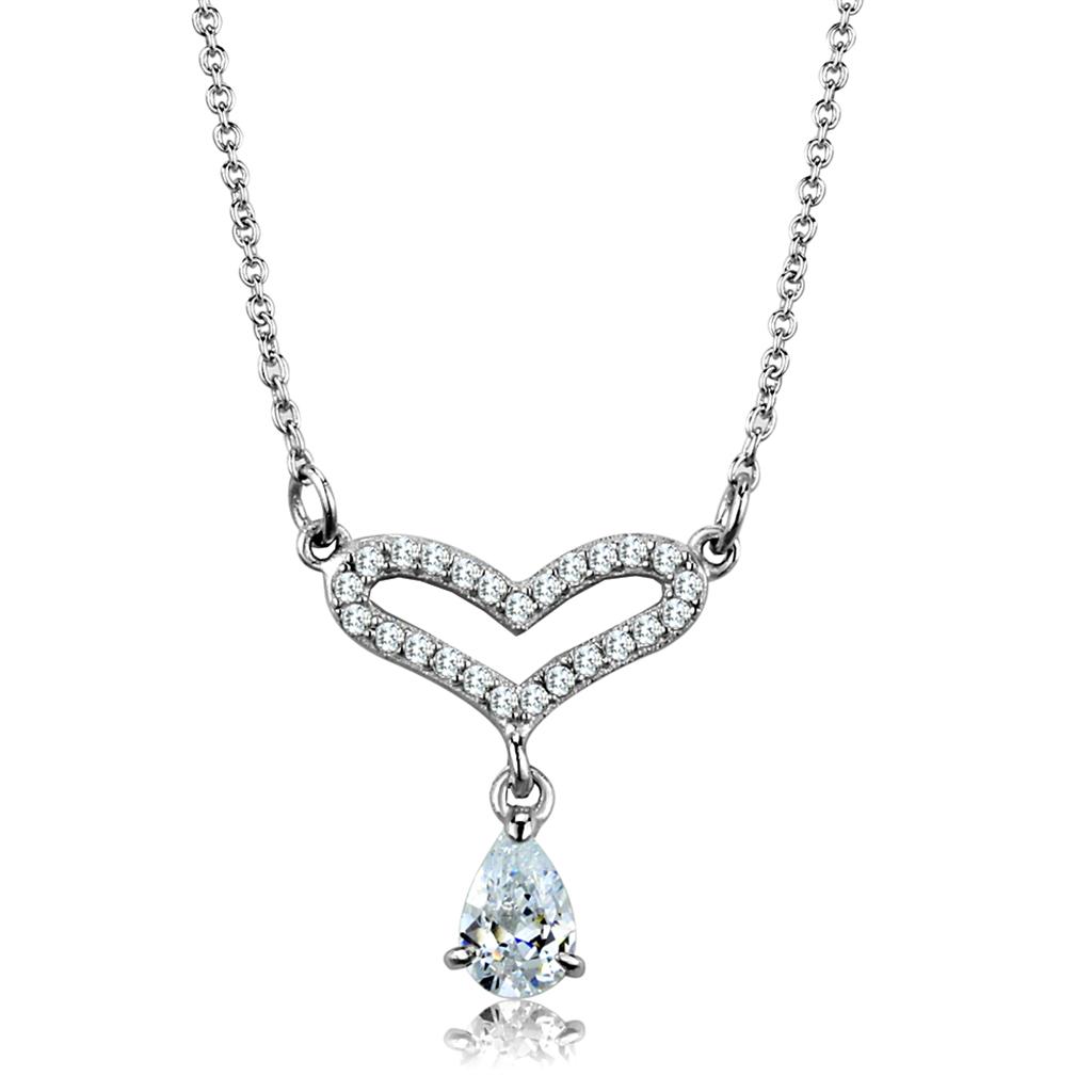 Rhodium 925 Sterling Silver Necklace with AAA Grade CZ  in Clear