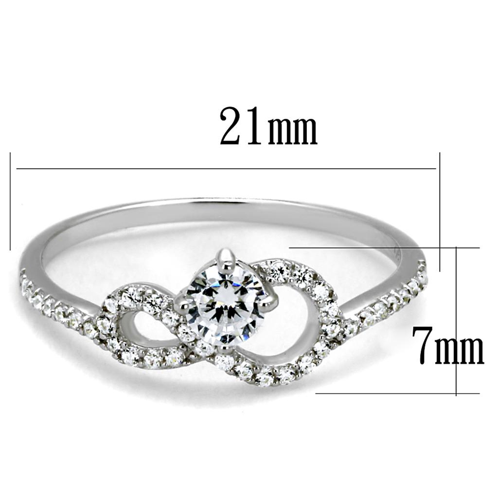 Rhodium 925 Sterling Silver Ring with AAA Grade CZ  in Clear