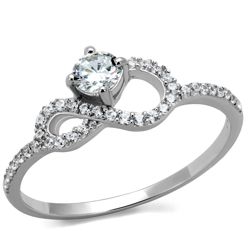 Rhodium 925 Sterling Silver Ring with AAA Grade CZ  in Clear