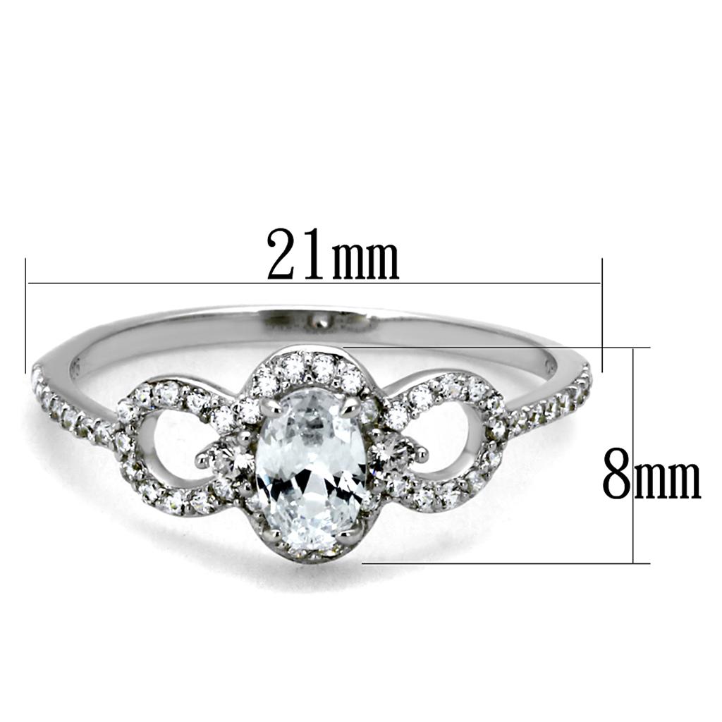 Rhodium 925 Sterling Silver Ring with AAA Grade CZ  in Clear
