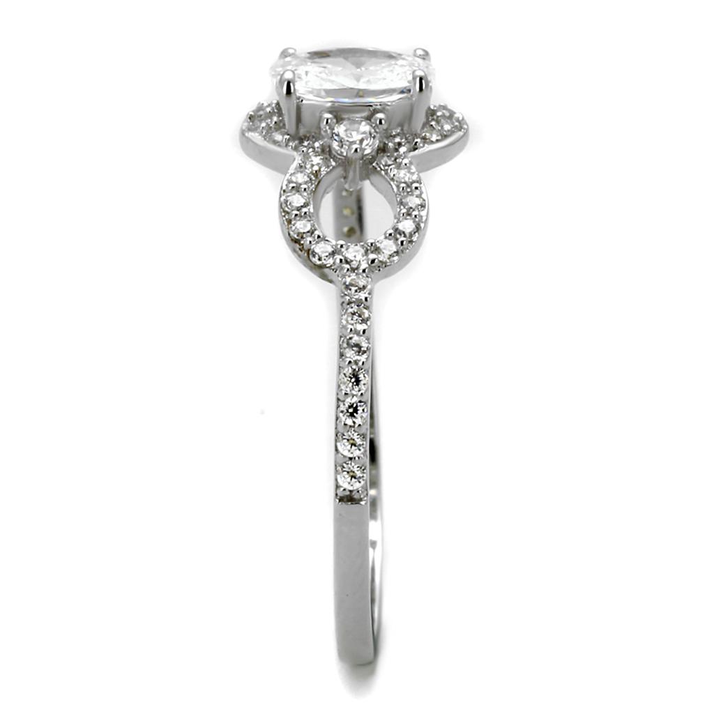 Rhodium 925 Sterling Silver Ring with AAA Grade CZ  in Clear