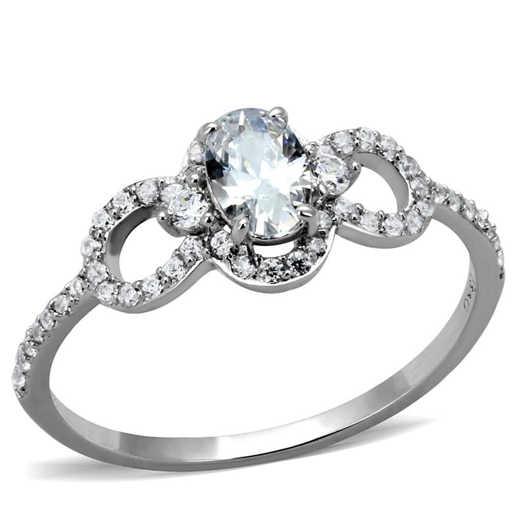 Rhodium 925 Sterling Silver Ring with AAA Grade CZ  in Clear
