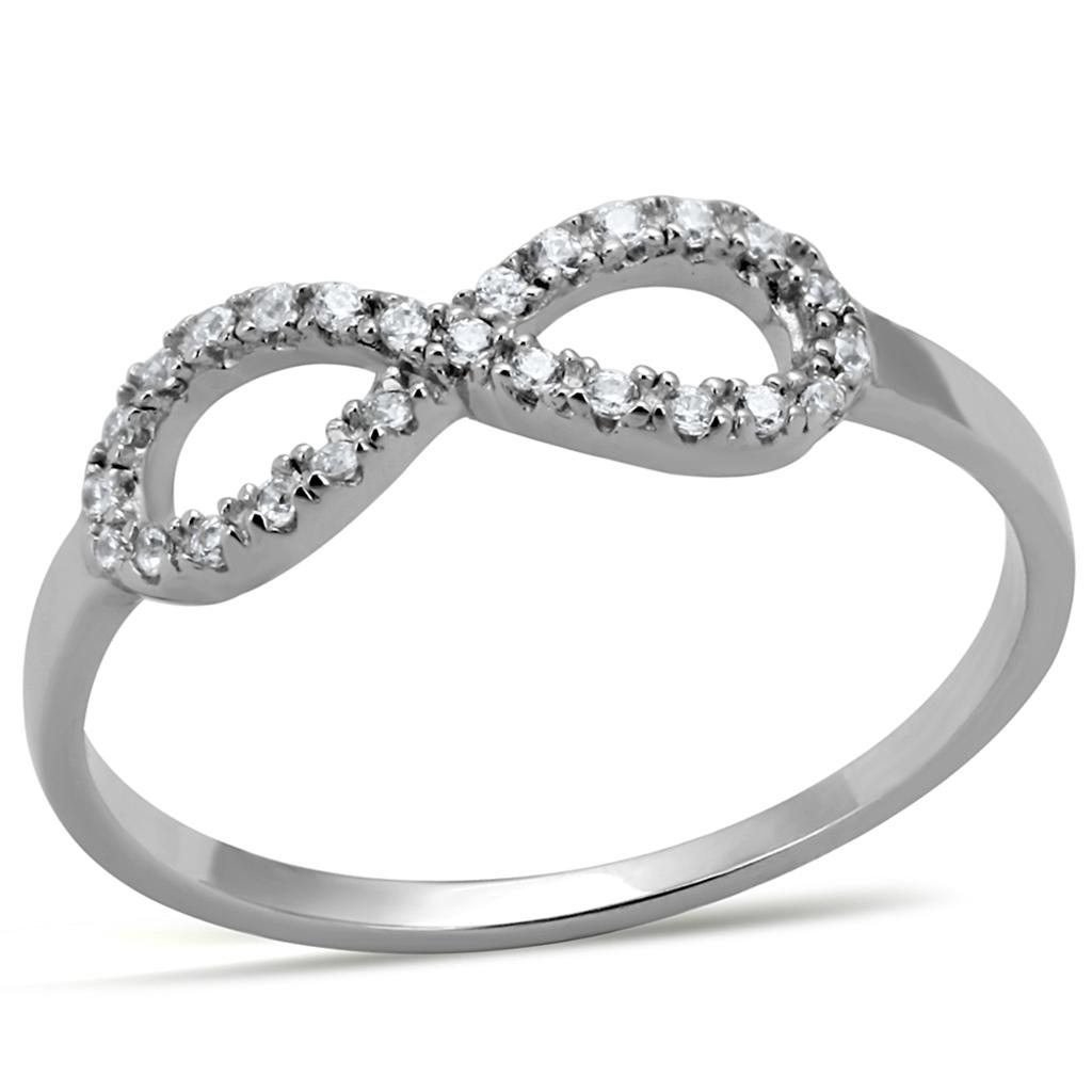 Rhodium 925 Sterling Silver Ring with AAA Grade CZ  in Clear