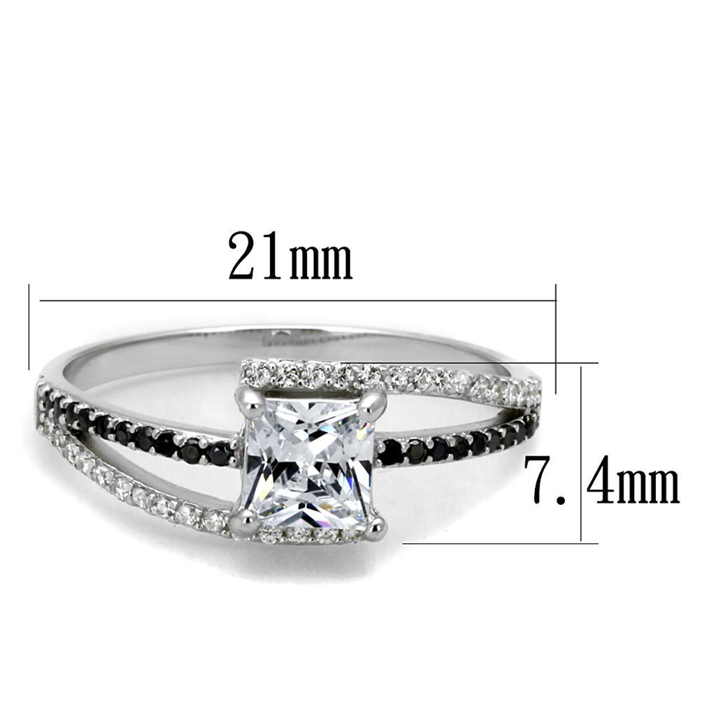 Rhodium 925 Sterling Silver Ring with AAA Grade CZ  in Clear