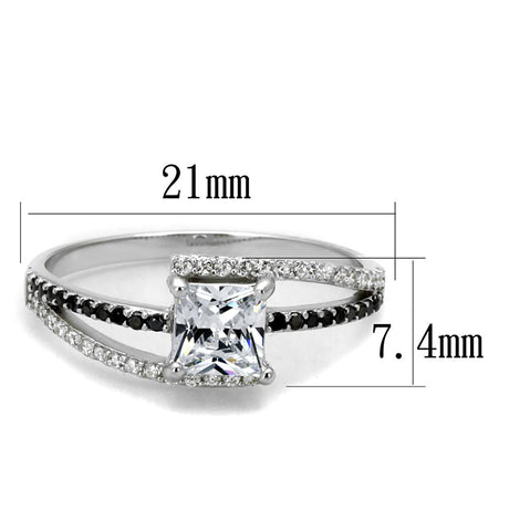 Rhodium 925 Sterling Silver Ring with AAA Grade CZ  in Clear