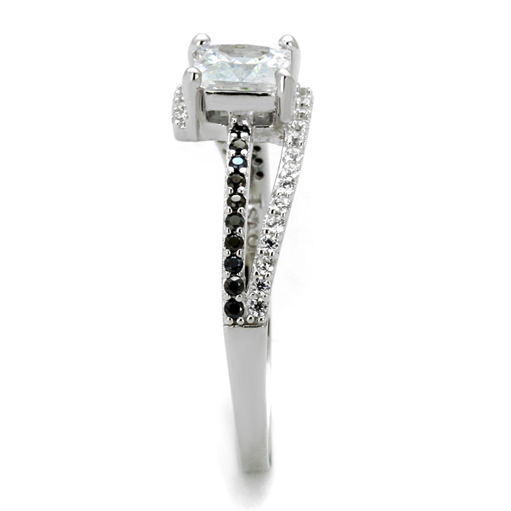 Rhodium 925 Sterling Silver Ring with AAA Grade CZ  in Clear