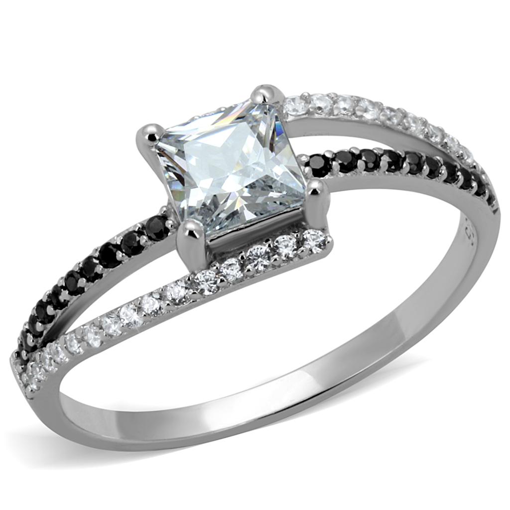 Rhodium 925 Sterling Silver Ring with AAA Grade CZ  in Clear