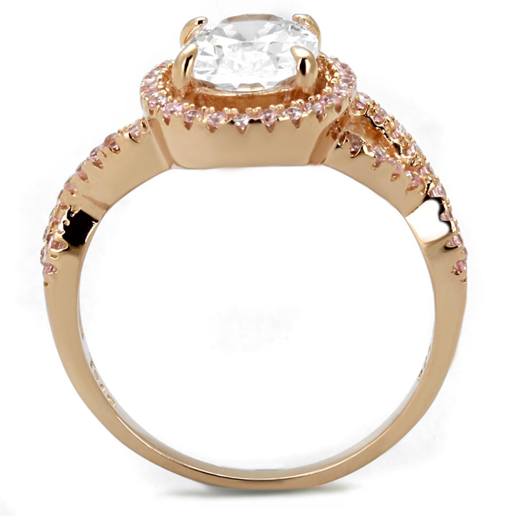 Rose Gold 925 Sterling Silver Ring with AAA Grade CZ  in Clear