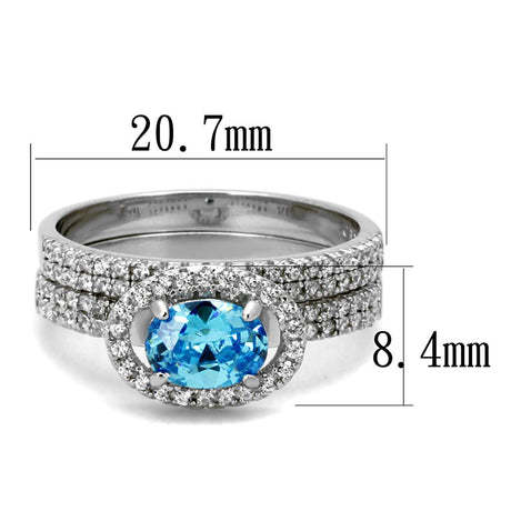 Rhodium 925 Sterling Silver Ring with AAA Grade CZ  in Sea Blue