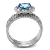 Rhodium 925 Sterling Silver Ring with AAA Grade CZ  in Sea Blue