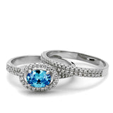 Rhodium 925 Sterling Silver Ring with AAA Grade CZ  in Sea Blue