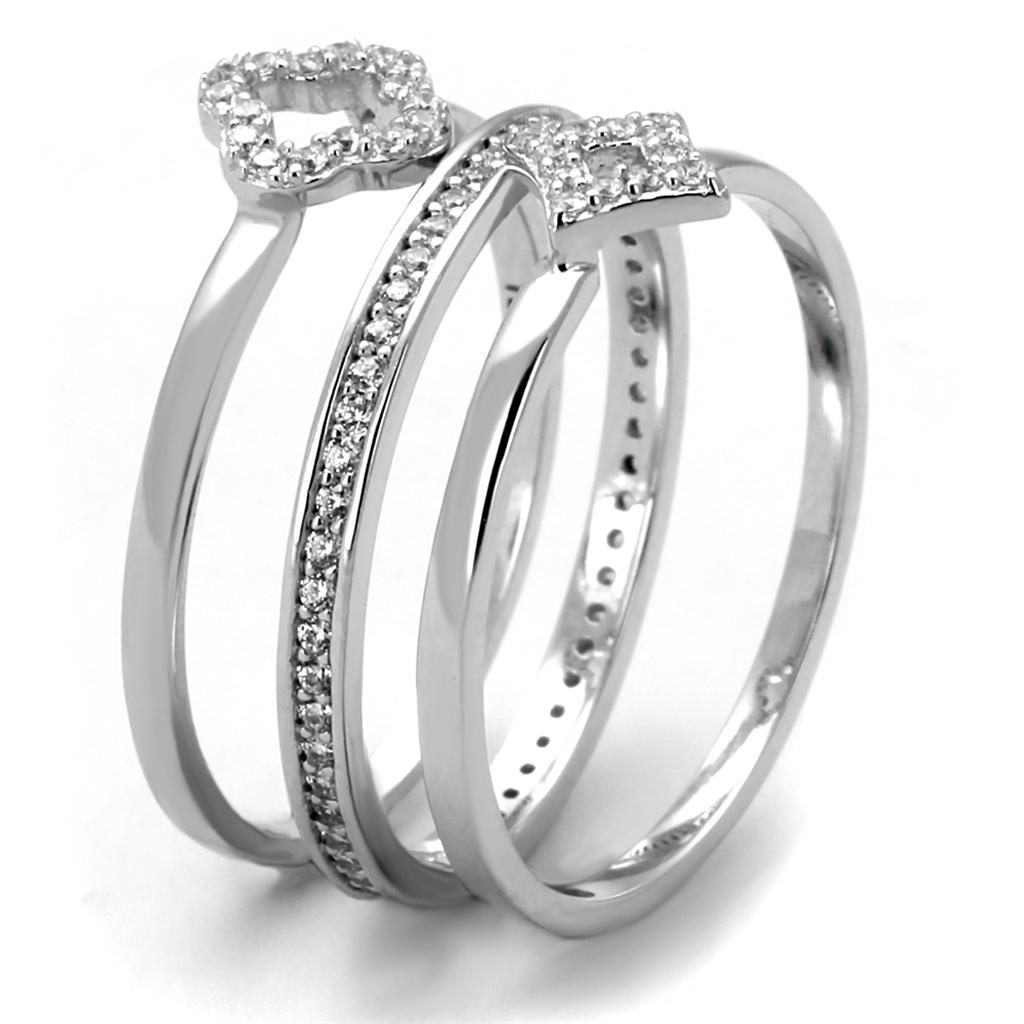 Rhodium 925 Sterling Silver Ring with AAA Grade CZ  in Clear