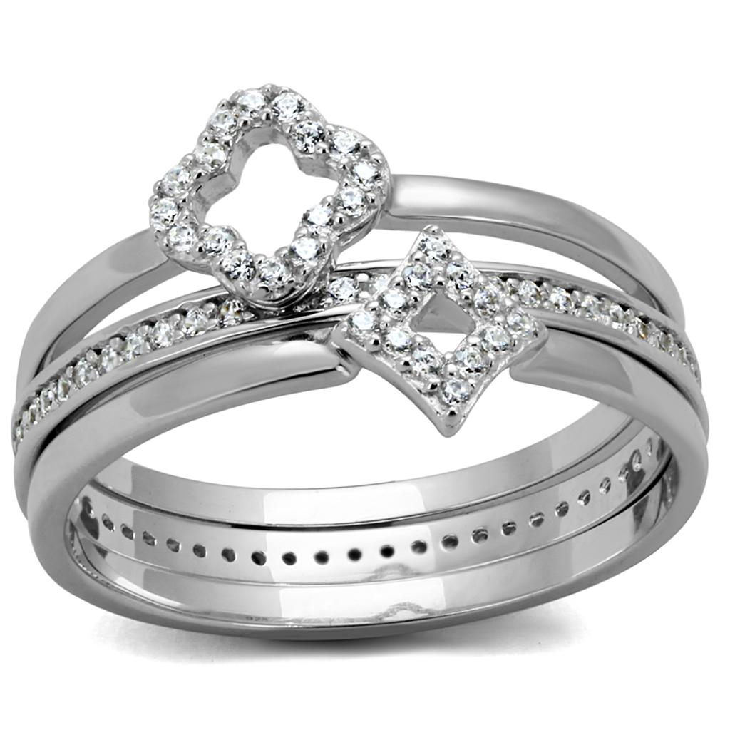 Rhodium 925 Sterling Silver Ring with AAA Grade CZ  in Clear