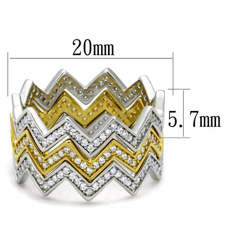 Gold+Rhodium 925 Sterling Silver Ring with AAA Grade CZ  in Clear