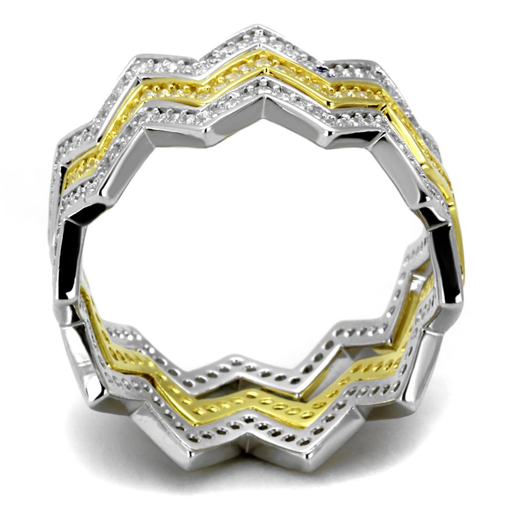 Gold+Rhodium 925 Sterling Silver Ring with AAA Grade CZ  in Clear