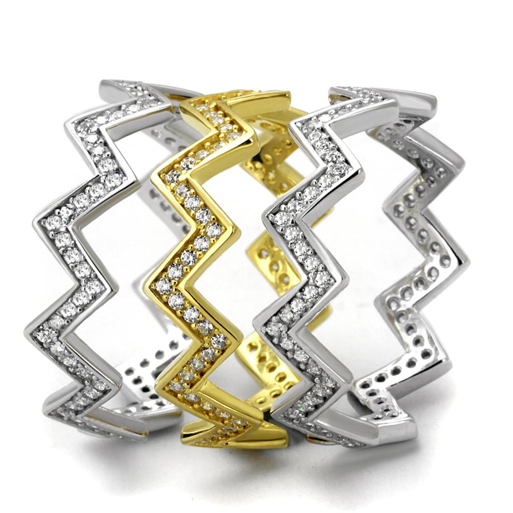 Gold+Rhodium 925 Sterling Silver Ring with AAA Grade CZ  in Clear